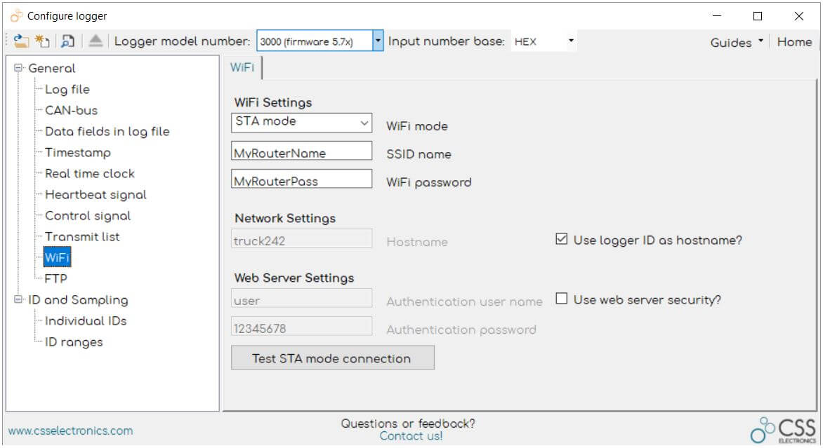 CANvas WiFi Settings CAN Analyzer Station Mode