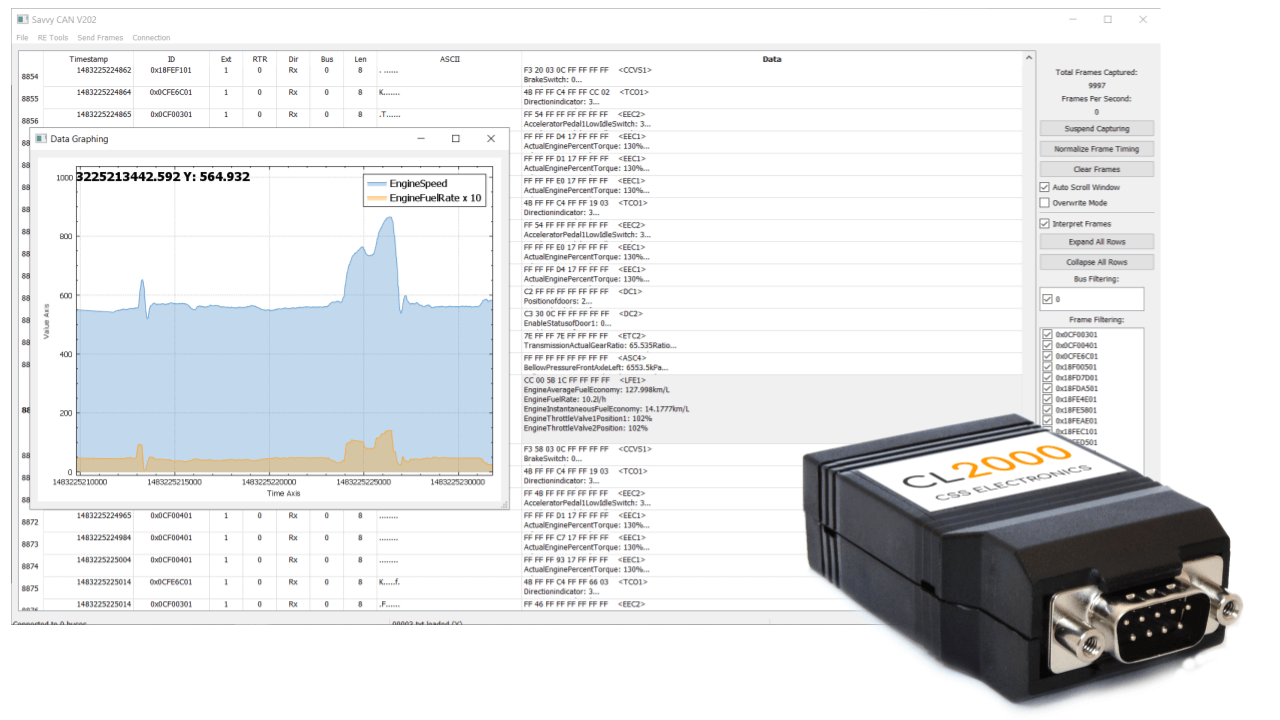 CAN bus interface SavvyCAN open source software