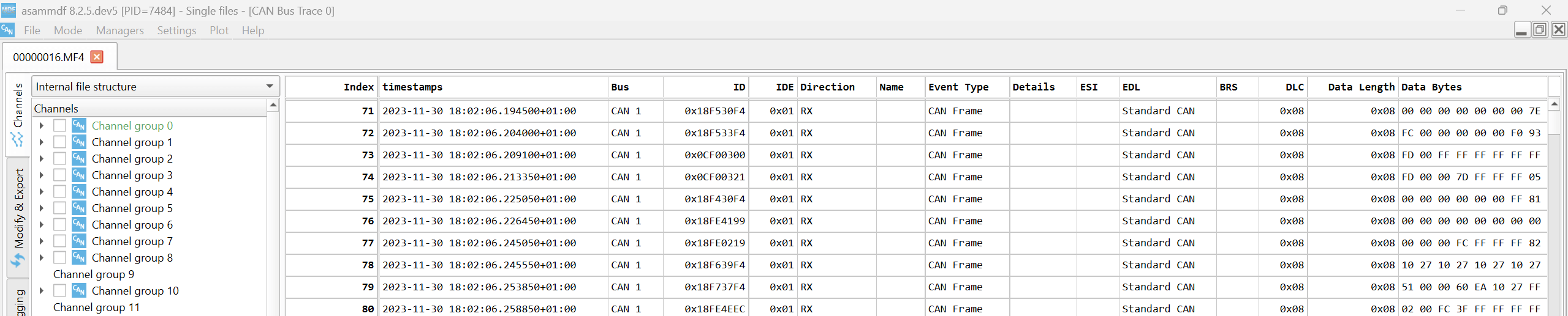 asammdf GUI J1939 raw data