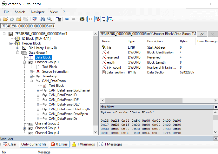 Measurement Data File Example Vector MDF Validator