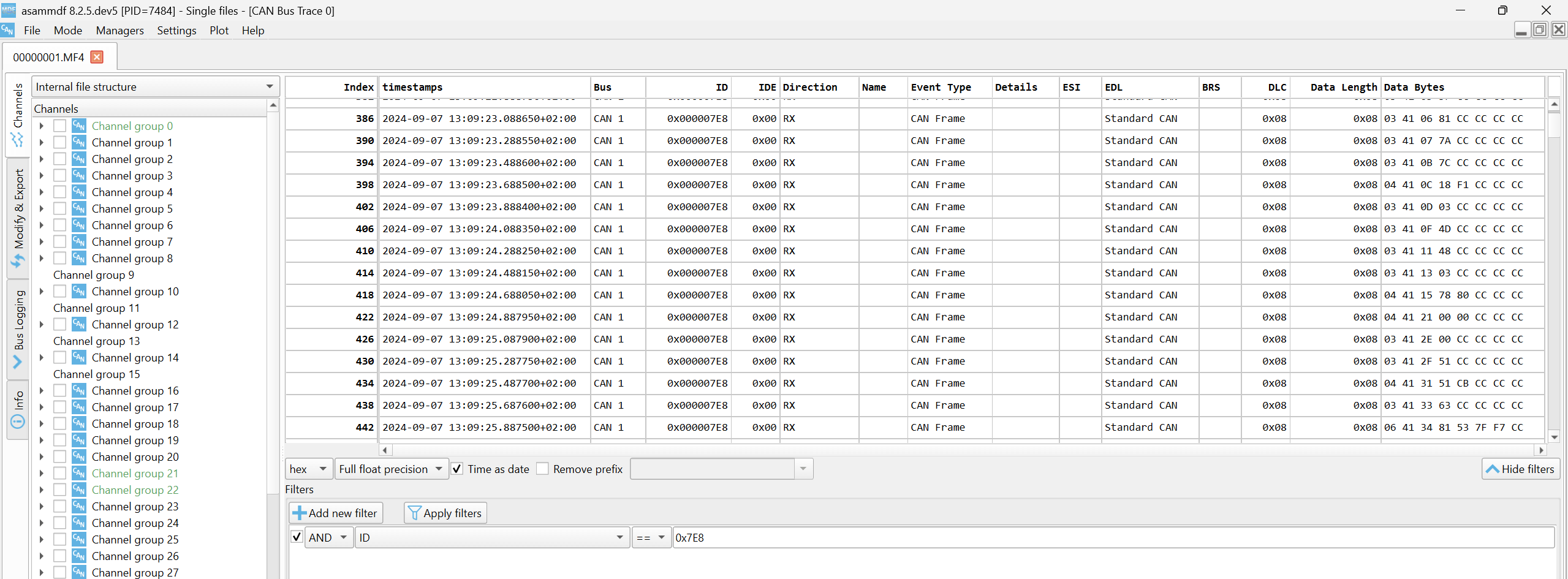 asammdf OBD2 7E8